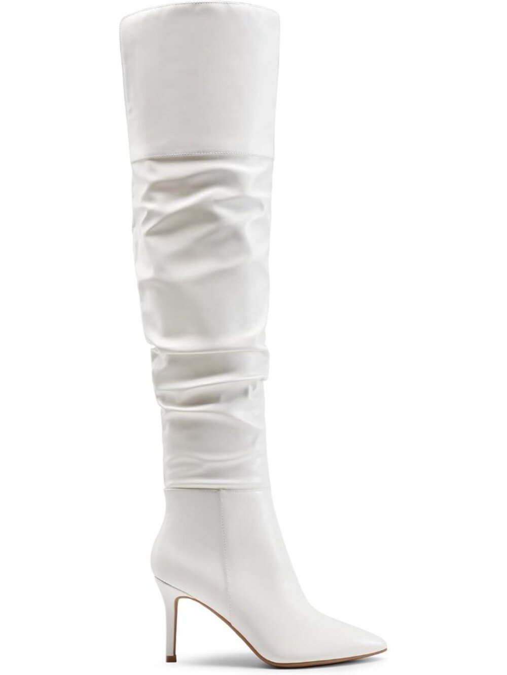Women's White Thigh High Pointed Toe Stiletto Sexy Fashion Over The Knee Boots - Picture 5 of 6